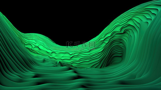 彩色 3D 波浪和洞穴图案，带有绿色插图中的注册横幅
