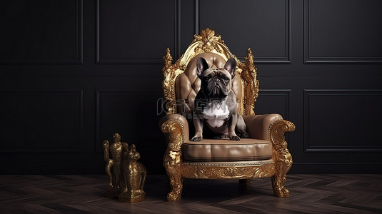 皇家犬统治者在富豪座椅上放松 3D 渲染图像