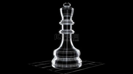 单色国际象棋棋子游戏图标的单色轮廓 3D 渲染