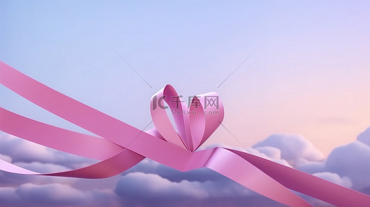 飞机空中背景图片_心形丝带起飞，这是一件 3D 渲染的纸质艺术杰作，其中有一架粉红色飞机在天空中翱翔
