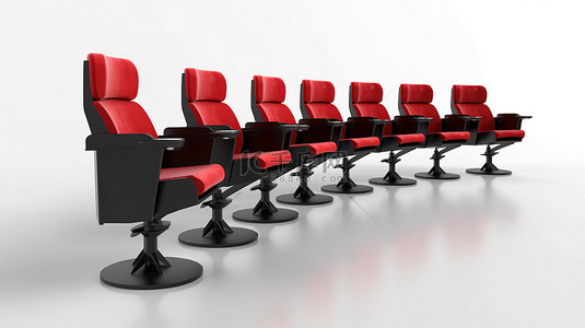 3d 渲染白色背景与红色木制演讲论坛和黑色办公椅