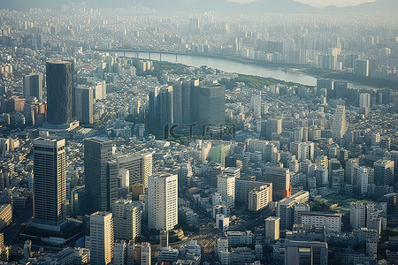 首尔城市景观的顶视图 鸟瞰首尔城市景观