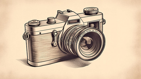 素描手背景图片_手工创建的老式相机插图的 3D 渲染