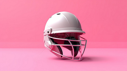 粉红色背景上具有逼真 3D 渲染的板球头盔