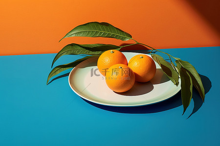 陈皮普洱背景图片_盘子上的橙色 蓝色上的橙色