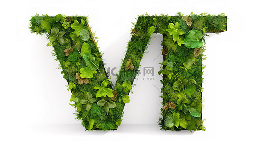 绿色植物注入 3d 字母 w 与剪切路径