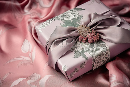灰色装饰品背景图片_用粉色和灰色布料包裹的小礼物