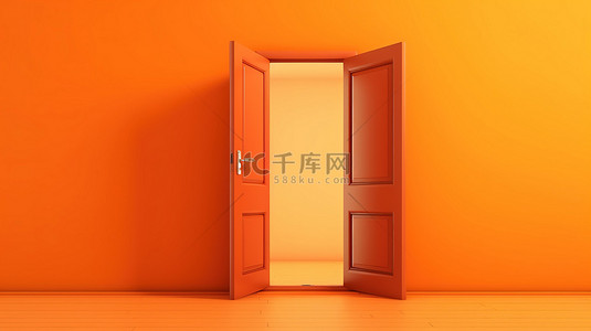鲜艳的橙色背景上的发光门宽敞的区域用于内容 3D 渲染