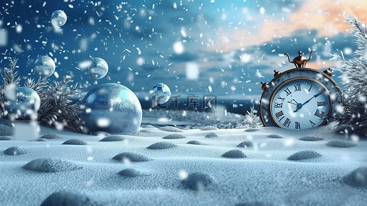 冬季主题背景图片_下雪的除夕场景的 3D 插图