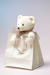 一只毛绒熊放在空礼品袋里
