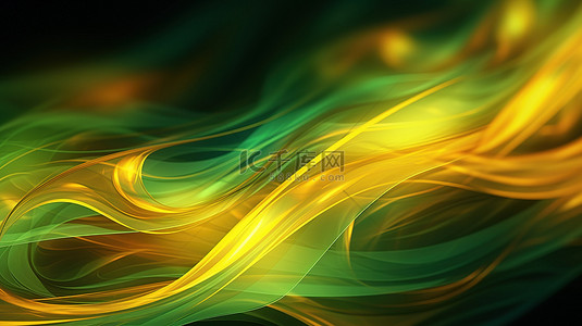 黄色和绿色的火焰抽象 3D 艺术