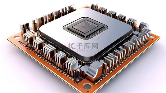 科技cpu背景图片_白色背景上具有景深效果的隔离中央处理器 CPU 芯片的 3D 插图