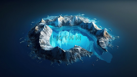 气候变化对自然的影响深蓝色海水中冰川融化的 3D 插图