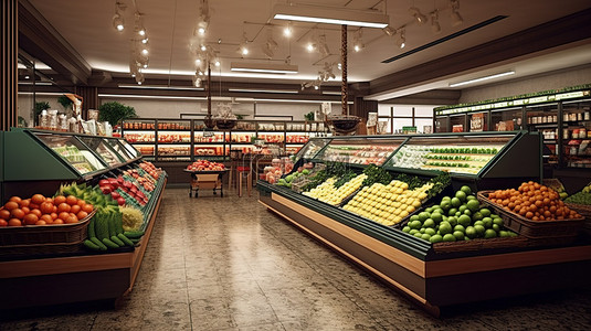 令人惊叹的 3D 渲染描绘的超市