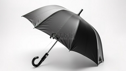 黑色雨伞的白色背景 3D 渲染
