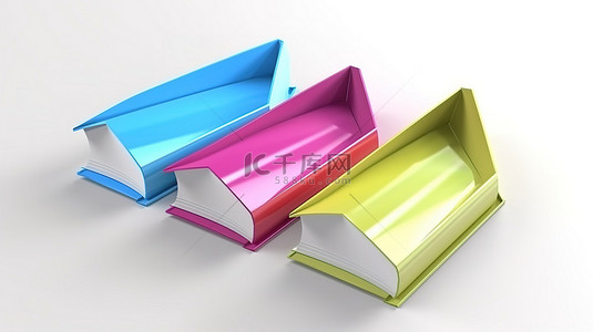 白色背景隔离 3D 书籍图标，具有不同角度，适用于 Web 和移动应用程序 3D 渲染