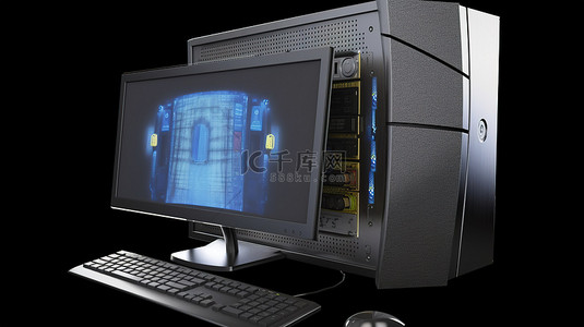 桌面计算机系统在令人惊叹的 3D 插图中受到保护和强化