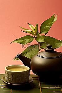 陶瓷工艺背景图片_一个茶壶和一朵莲花的植物