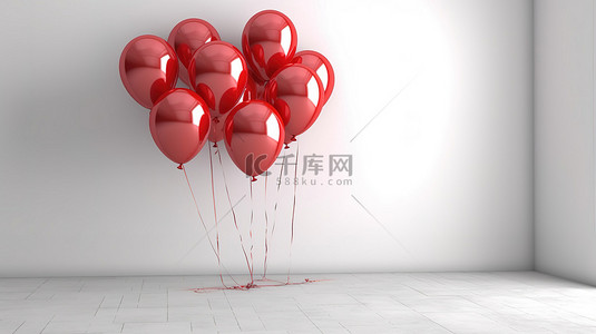红色精美背景图片_白色墙壁上的一簇深红色气球以 3D 精美呈现