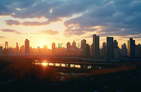 鸟瞰城市夜景背景图片_从桥上鸟瞰城市