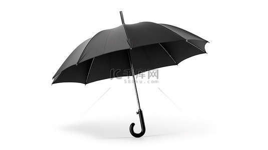 白色背景的 3d 渲染与一把孤独的黑色雨伞