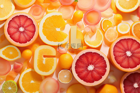 水果柚子背景图片_橙子柠檬和柚子切成块的大照片