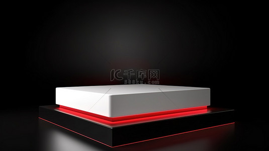 黑色背景上带有红色基座的 3d 白色矩形的高级照片