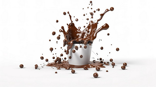 白色巧克力蛋糕背景图片_巧克力片层叠到孤立的白色背景上的白色纸杯中的 3D 插图