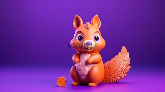 紫色背景儿童游乐场物体橙色松鼠玩具的 3D 渲染