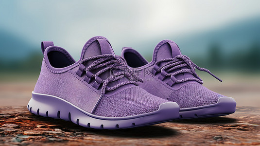 紫色帆布运动鞋的 3D 插图，黑色高底，男女通用舒适