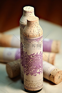 软木塞背景图片_白色和紫色葡萄酒瓶角的软木塞