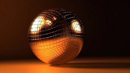 橙色党背景图片_在浅色背景上隔离一个发光和反射的迪斯科球，在 3D 渲染中具有橙色金属饰面
