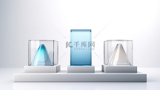 亚克力盒子背景图片_用白色背景上引人注目的玻璃讲台 3D 渲染照亮您的空间