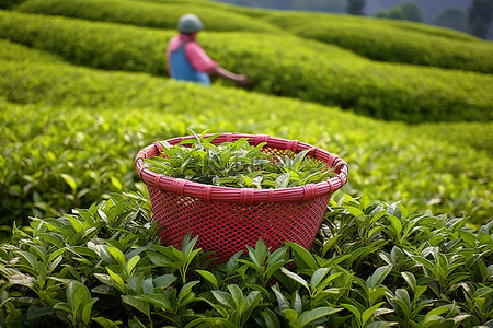 皇冠红宝石背景图片_红篮茶叶在绿茶种植园吉隆坡马来西亚亚洲亚洲