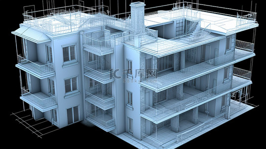 带有剖面图的公寓的独立 3D 模型