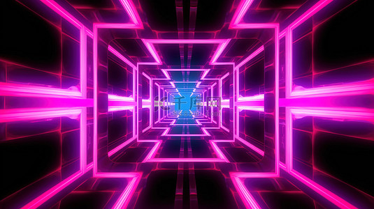 撕边效果背景图片_万花筒 3D 插图中的霓虹粉红色十字形隧道