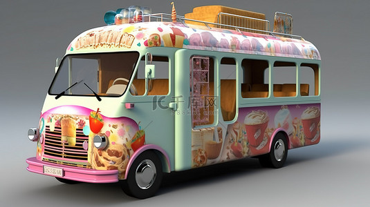 3d 渲染中的冰淇淋卡车