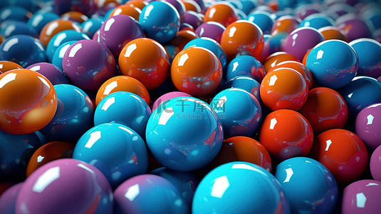 蓝色背景上强光下充满活力的球的抽象 3D 渲染
