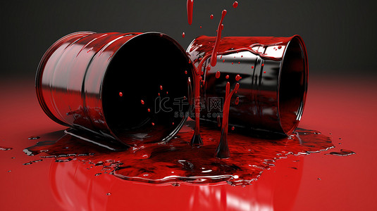 危机背景图片_3d 中的两个红色桶与溢出的油