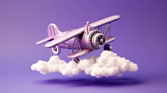 冬天的树枝背景图片_飞机在紫色云层中翱翔的 3D 渲染