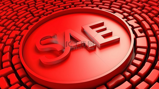 红色标签背景背景图片_3D 渲染红色圆圈背景上的大甩卖标志，以进行有效的广告