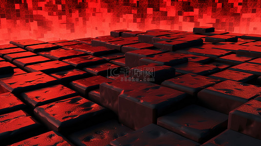 红色背景与花背景图片_红色地板背景与黑色立方体令人惊叹的 3D 渲染