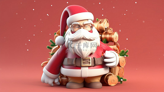 卡通寒假背景图片_节日圣诞老人戴着面具和横幅，非常适合圣诞贺卡横幅和标签卡通风格 3D 插图