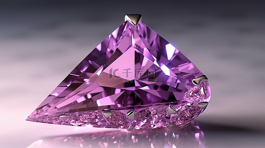 紫水晶宝石的万亿形状 3D 渲染