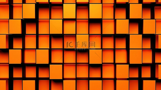时尚几何图案背景图片_3d 中的橙色几何图案单色背景上的一组正方形