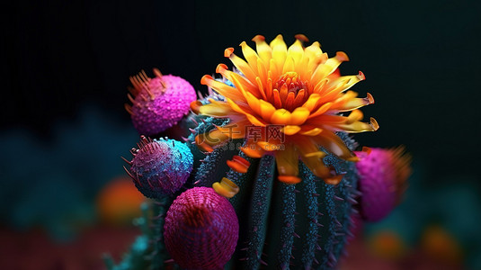开花的多肉植物背景图片_3D 渲染中充满活力且紧凑的仙人掌开花
