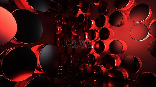辐射红色几何圆圈精致奢华的 3D 插图，非常适合商业和企业模板