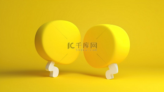 卡通心形心形背景图片_黄色背景，带有两个白色语音气泡的 3D 渲染，用于交谈或评论