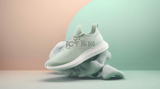 南京路步行街背景图片_柔和背景下的简约 3D 场景隔离运动跑鞋
