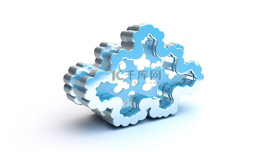 白色背景上孤立的雪花和云的 3d 插图